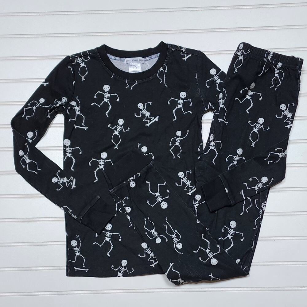 Pottery Barn Kids Glow-in-the-Dark Skeleton Pajama Set Size 10 Black